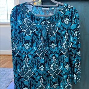 New York & Company Teal and Gray Floral Top